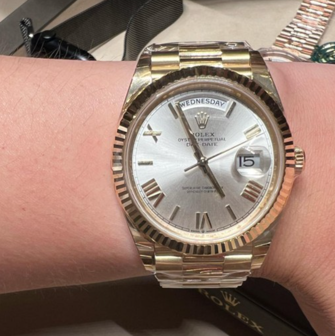 2025 Smartwatch Day-Date 128238 Gold model with white dial