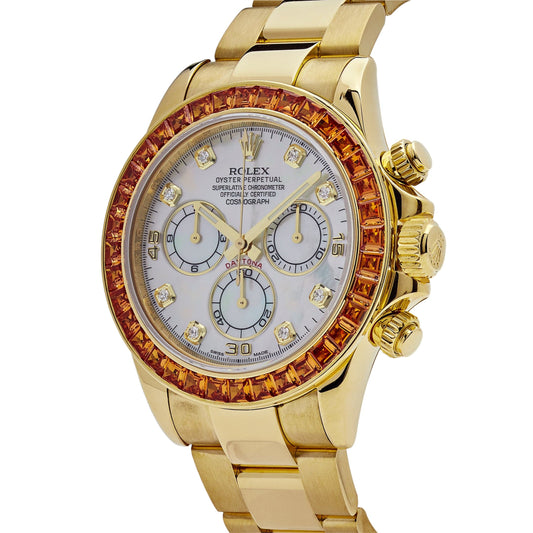 2025 Watch Daytona 116578SACO Yellow Gold Sapphire Bezel Mother Of Pearl Dial (2019)